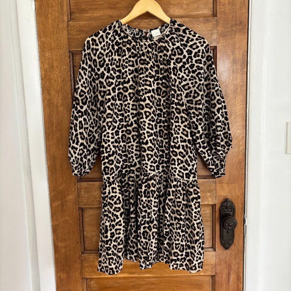 H&M Leopard Print Balloon-Sleeved Drop Waist Dress - Sz XS